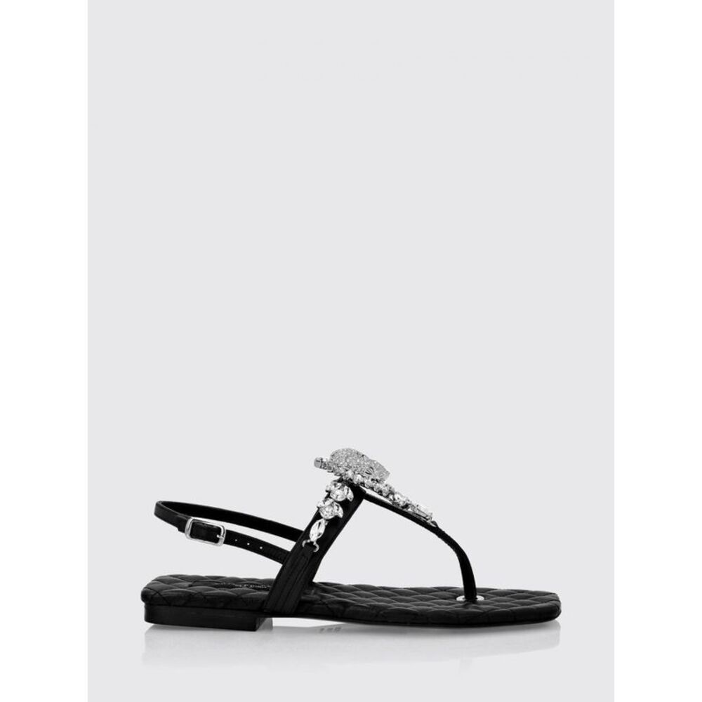 Philipp Plein Leather Thong Sandals With Low Heel And Ankle Strap